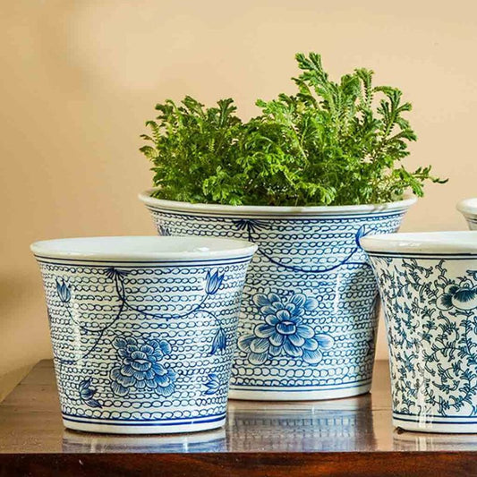 Flared Planter - Blue and White Mix