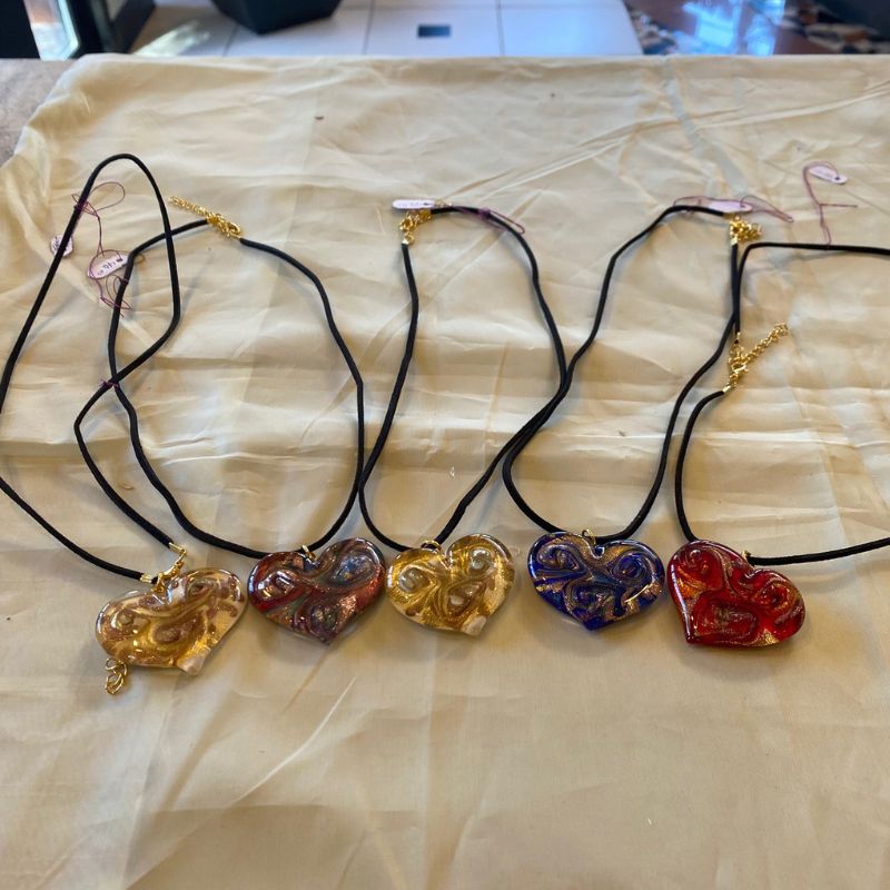 Van Gogh Heart Murano Glass Necklace - Assorted Colors