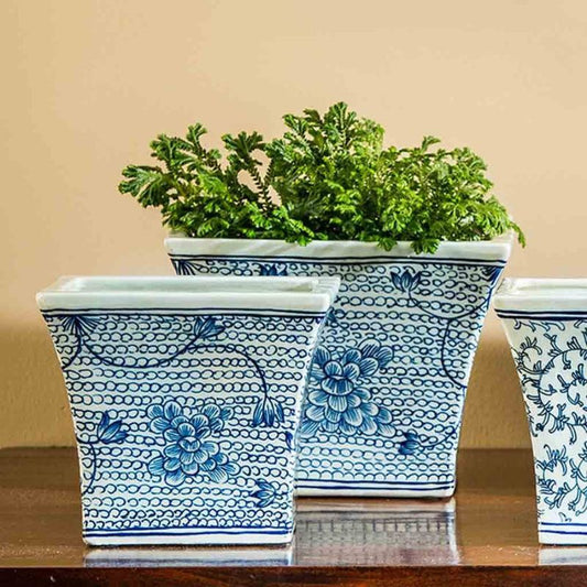Square Flared Planter - Blue and White Mix