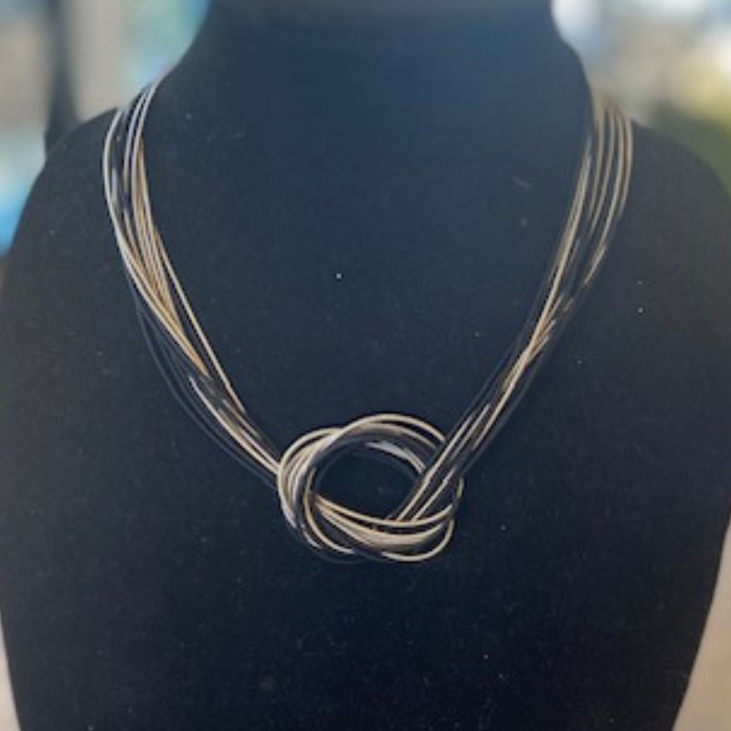 Black and Silver Piano Wire Large Knot Necklace