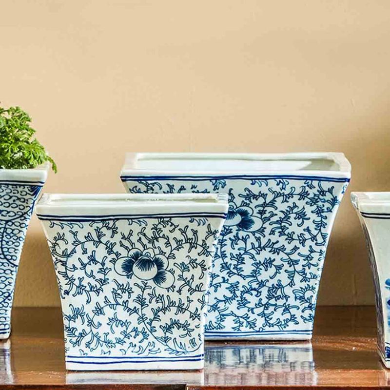 Square Flared Planter - Blue and White Mix