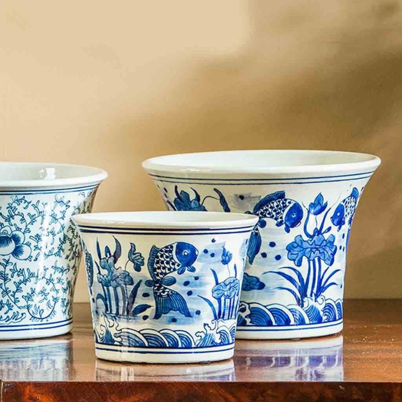 Flared Planter - Blue and White Mix