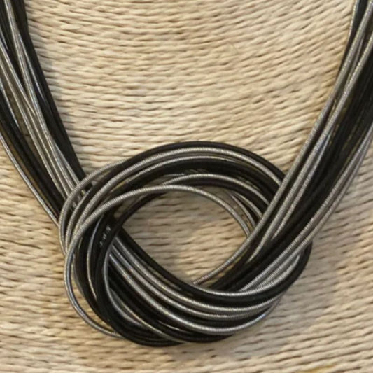 Black and Silver Piano Wire Large Knot Necklace