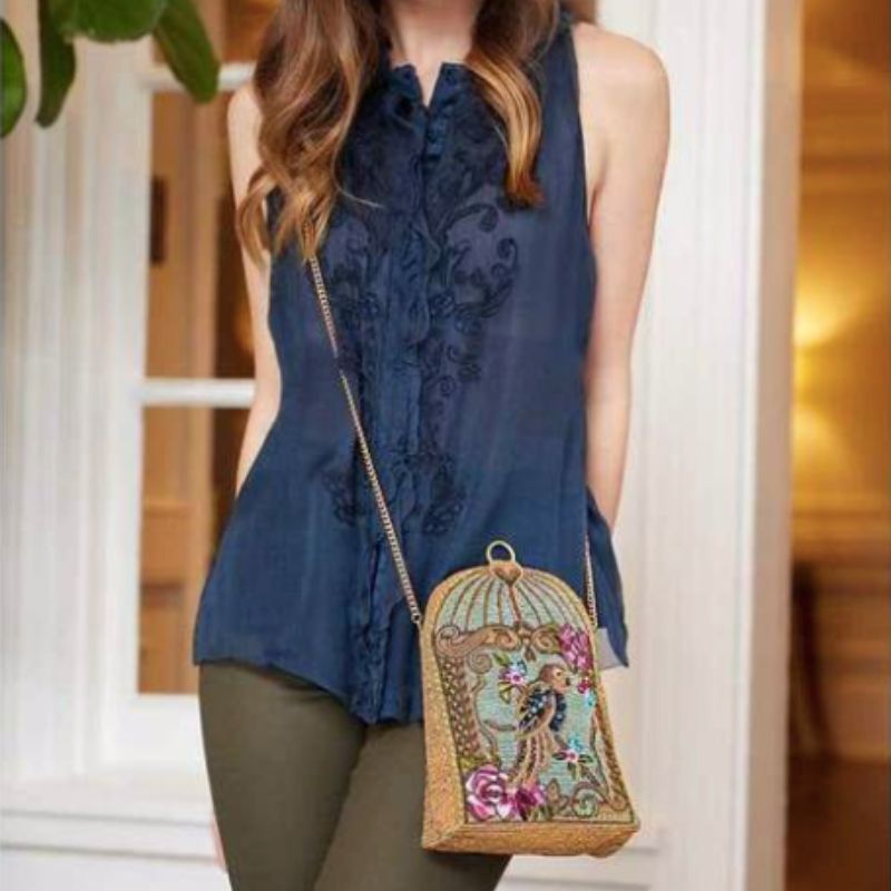 Mary Frances Pretty Parrot Beaded Crossbody Handbag