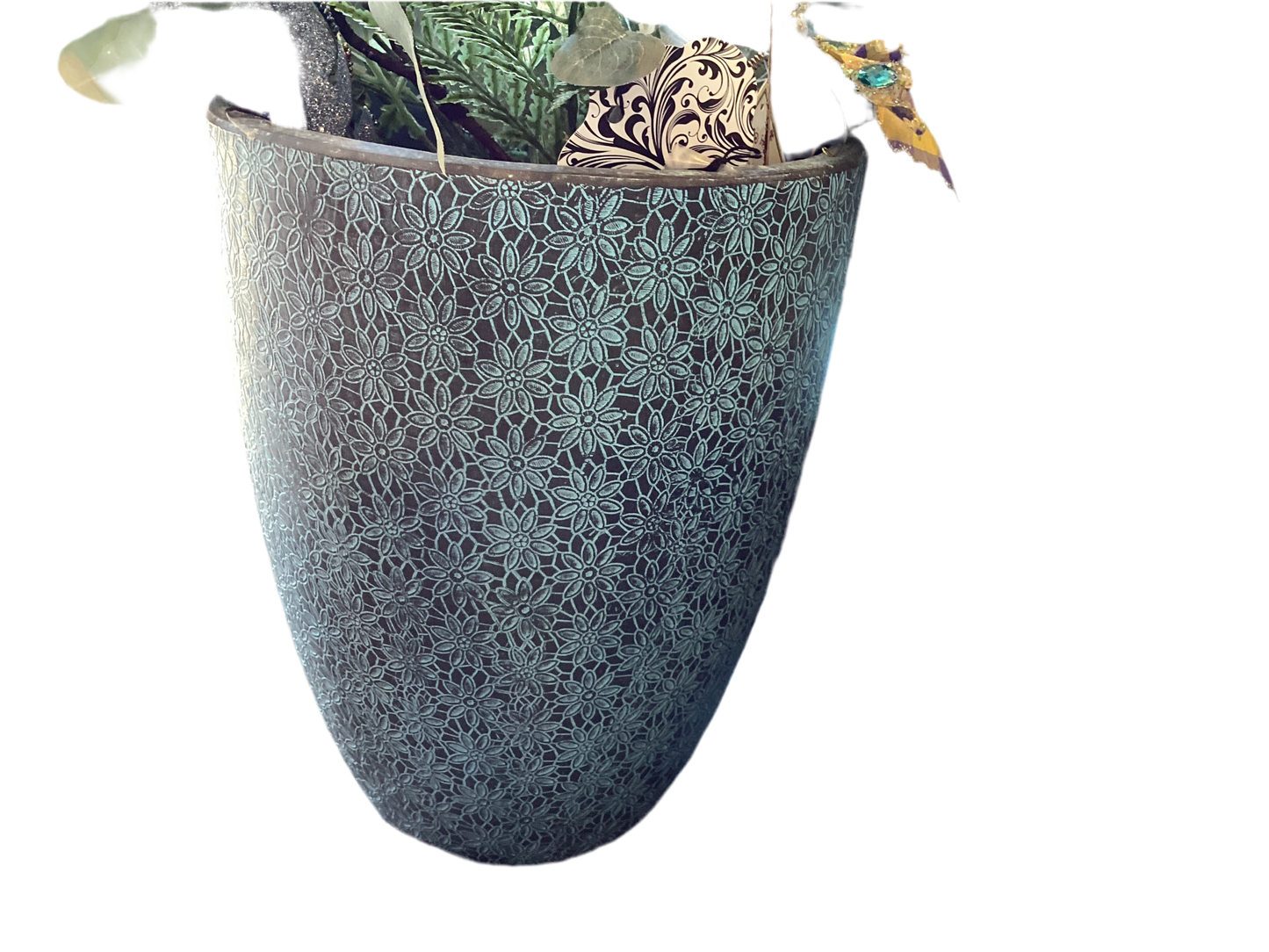 PLANTER MARGUEITE BLUE MED W/SAUCER