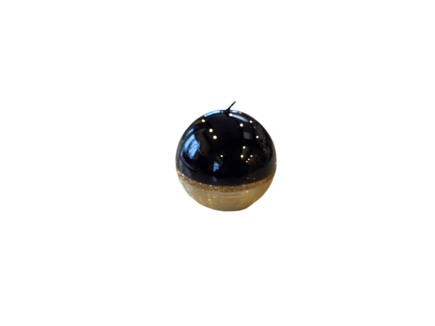 METALLIC BALL CANDLE BLACK W/GOLD BRUSHED GLITTER
