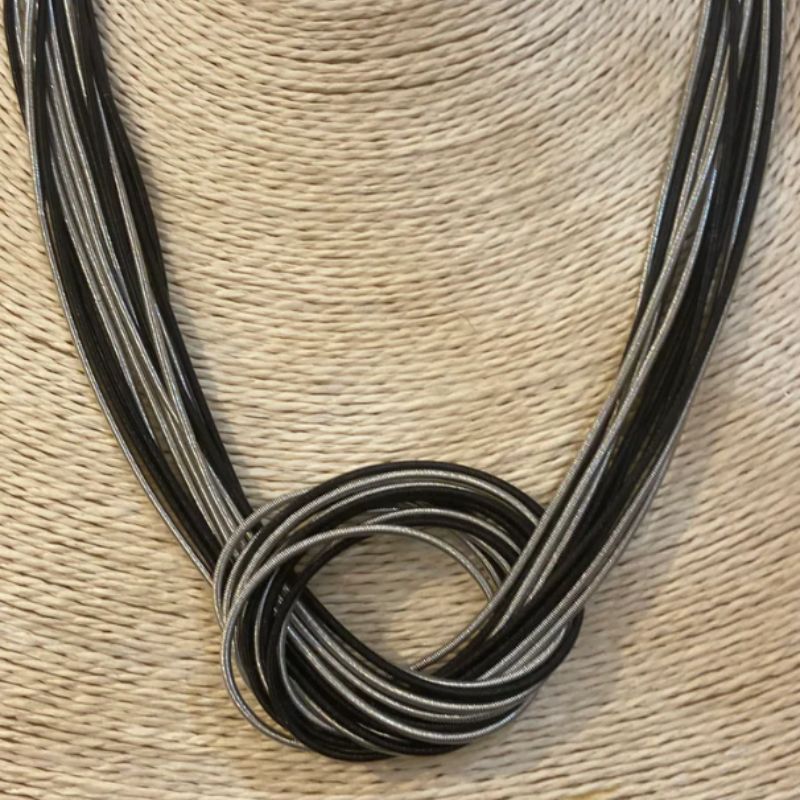 Black and Silver Piano Wire Large Knot Necklace