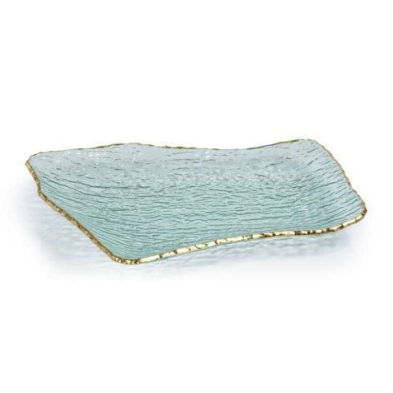 Textured Rectangular Dish with Gold Trim