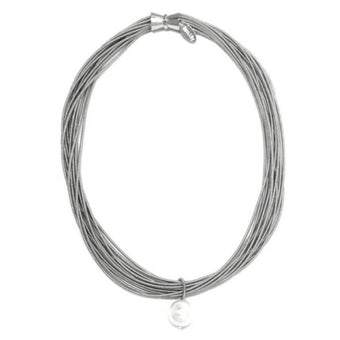 compare product Silver Piano Wire Necklace with Single White Pearl