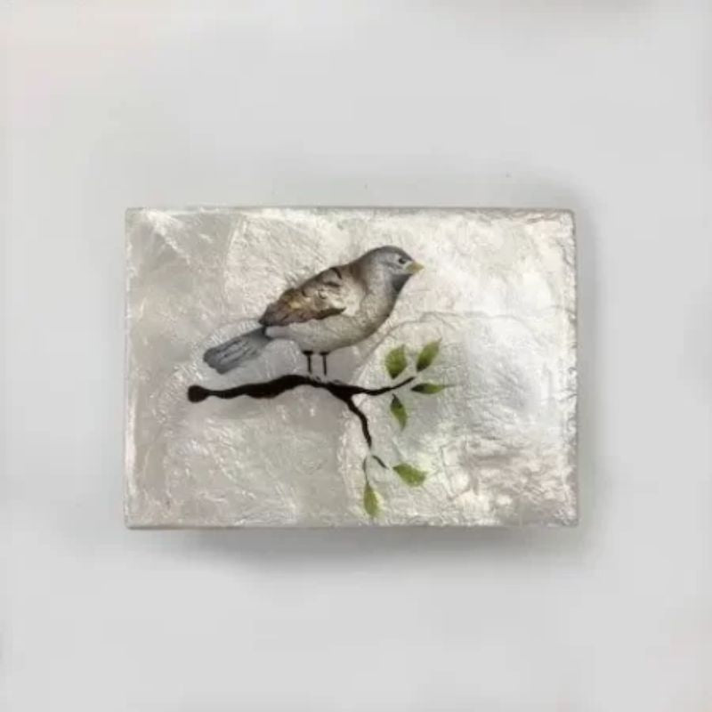 Capiz Rectangular Jewelry Box with Bird