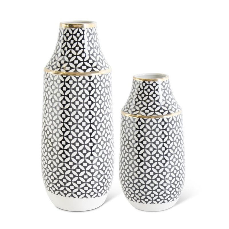 Black & White Circle with Diamond Pattern Vase
