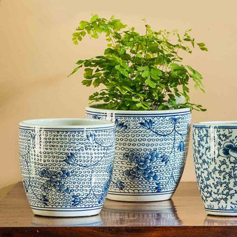 compare product Cylinder Planter - Blue and White Mix
