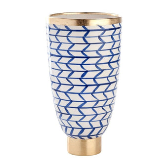 compare product Contempo Geometric Italian Ceramic Vase - Blue White Gold Trim