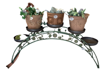 compare product 6FT LONG BRIDGE IRON PLANT STAND W/PLANTERS ANTIQUE GREEN