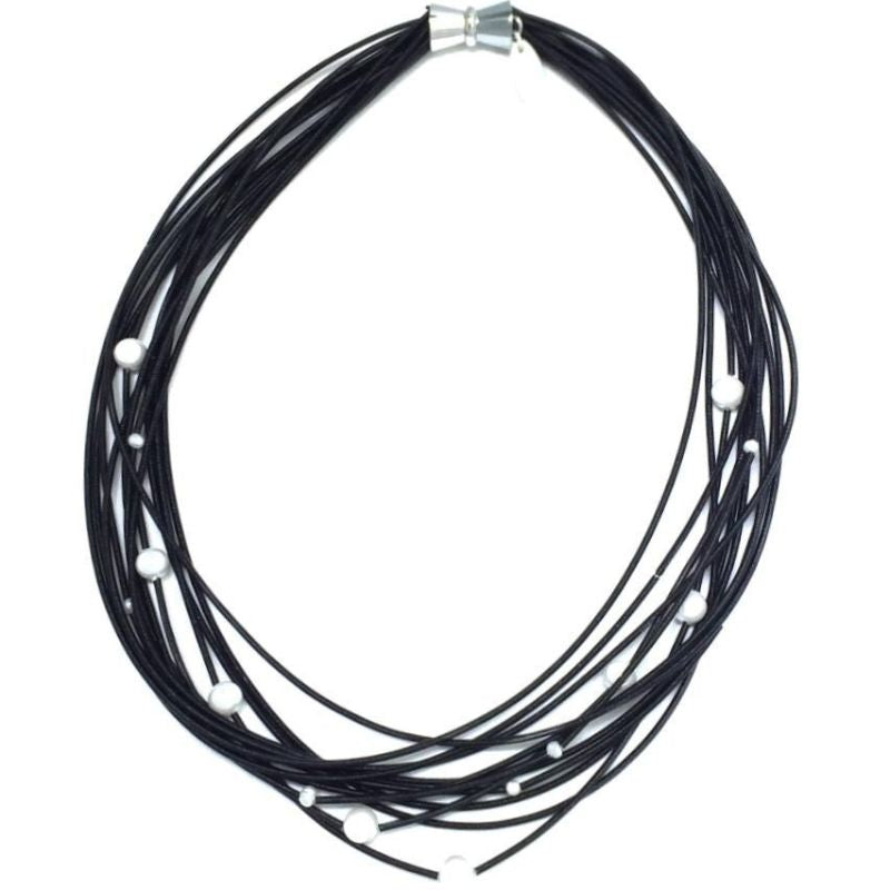 Black Piano Wire Necklace with White Freshwater Pearls