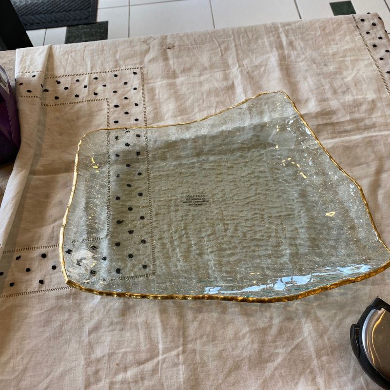 Textured Rectangular Dish with Gold Trim