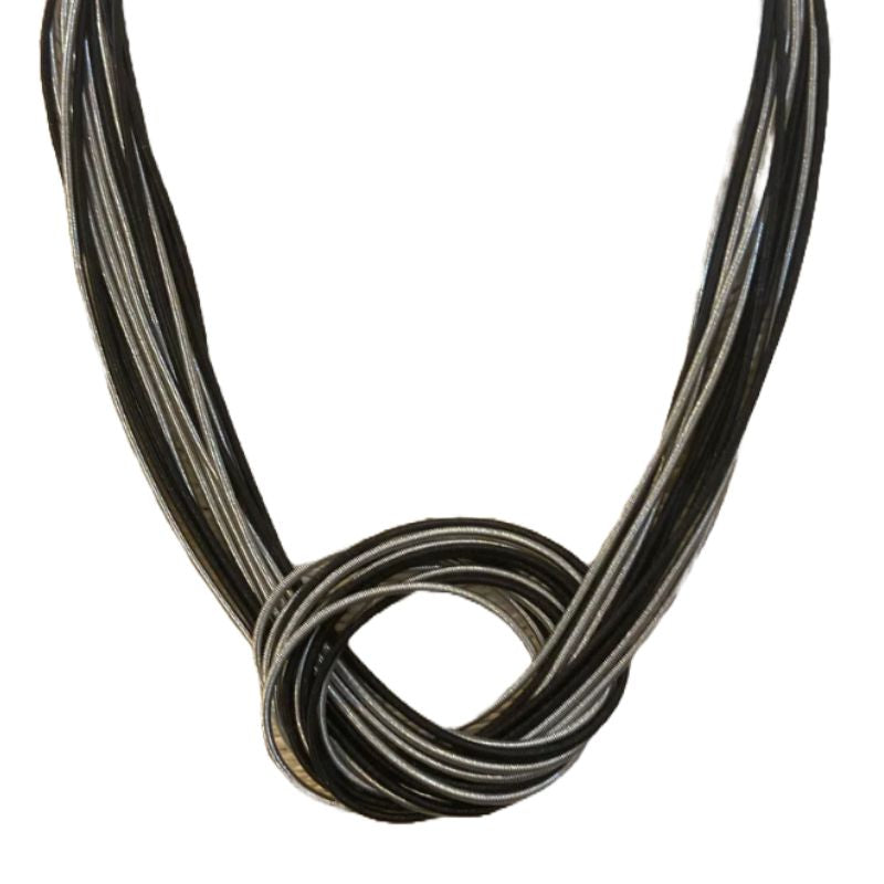 Black and Silver Piano Wire Large Knot Necklace