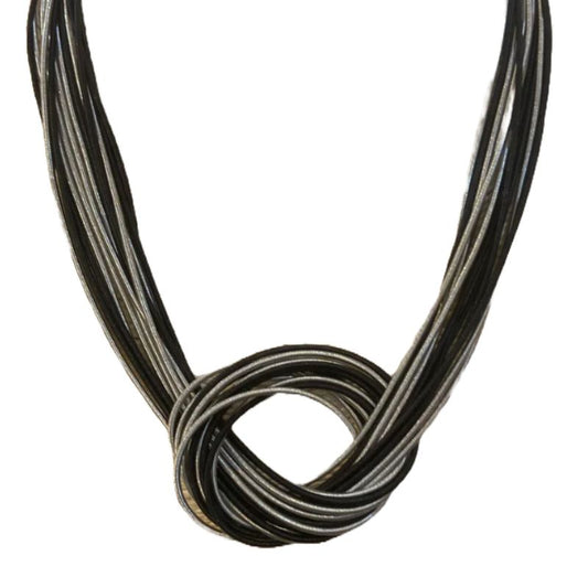 Black and Silver Piano Wire Large Knot Necklace