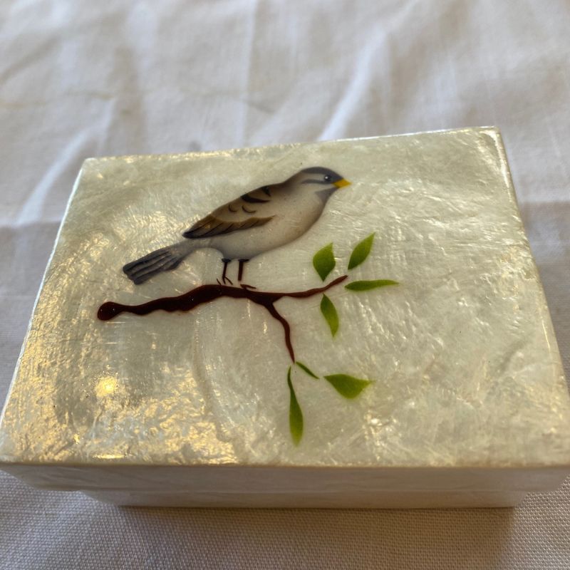Capiz Rectangular Jewelry Box with Bird