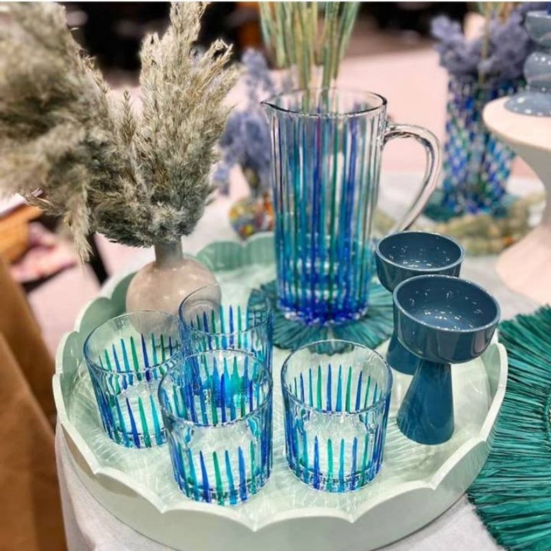 Timeless Aqua Striped Tumbler - Venetian Glass