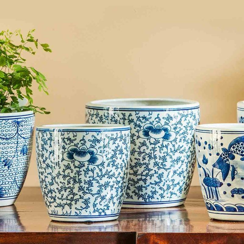 Cylinder Planter - Blue and White Mix