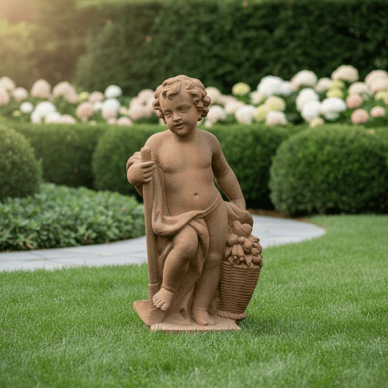 Harvest Cherub With Basket Statue