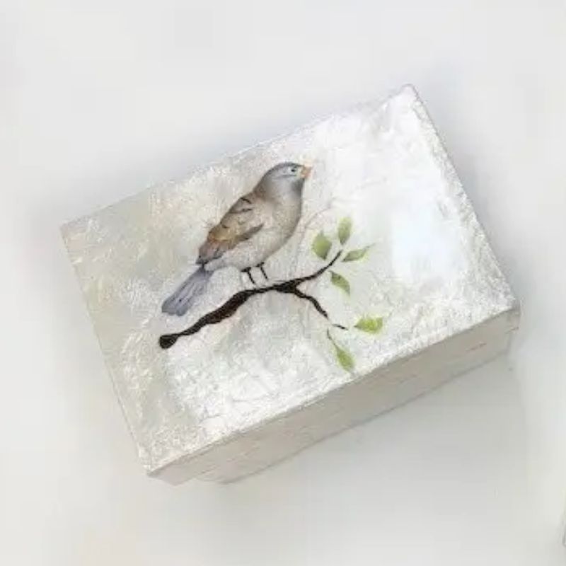 Capiz Rectangular Jewelry Box with Bird