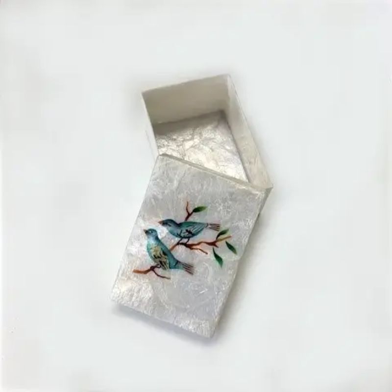 Capiz Rectangular Jewelry Box with Two Birds