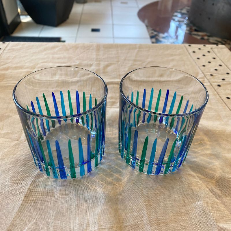 Timeless Aqua Striped Tumbler - Venetian Glass