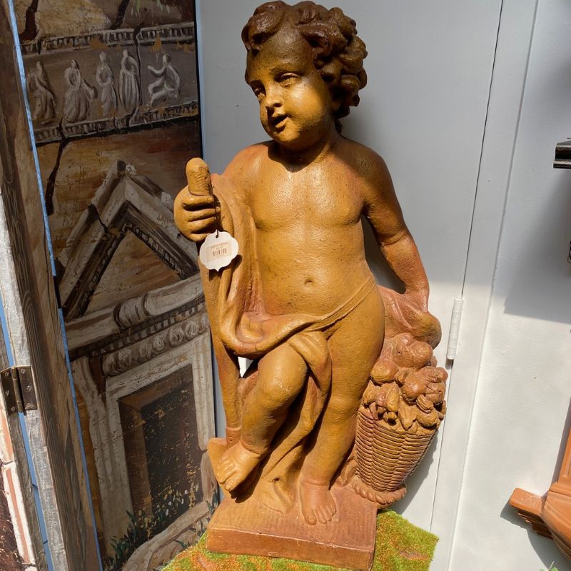 Harvest Cherub With Basket Statue
