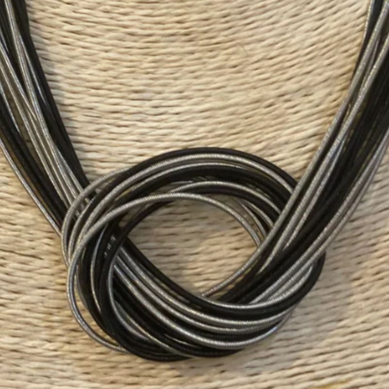 Black and Silver Piano Wire Large Knot Necklace