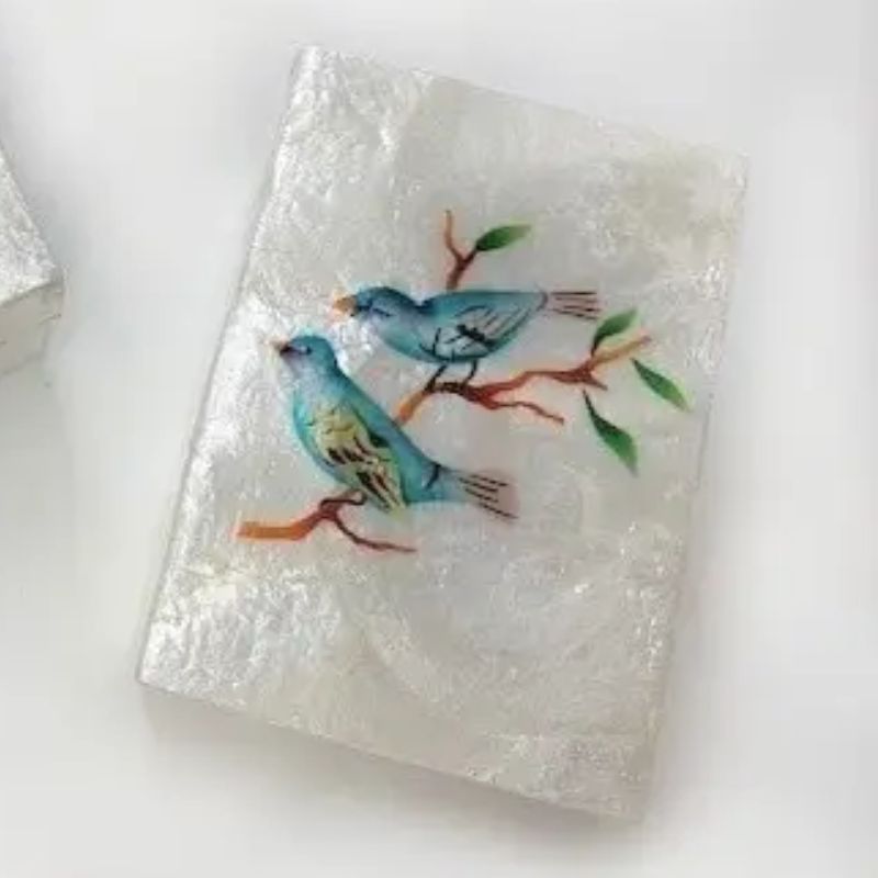 Capiz Rectangular Jewelry Box with Two Birds