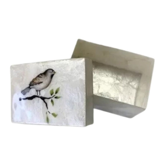 Capiz Rectangular Jewelry Box with Bird