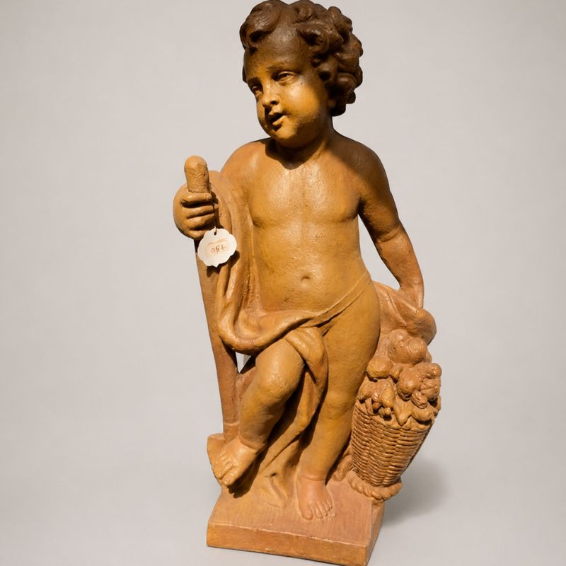 Harvest Cherub With Basket Statue