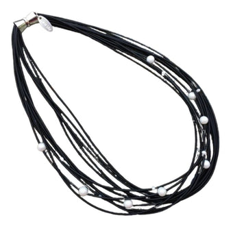 compare product Black Piano Wire Necklace with White Freshwater Pearls