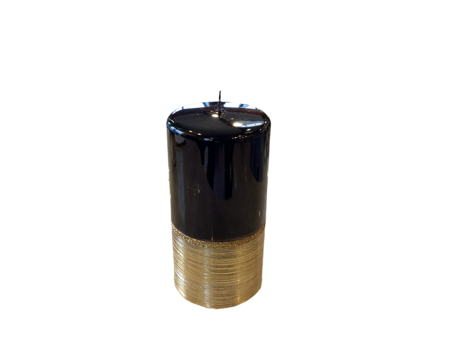 METALLIC PILLAR CANDLE BLACK W/GOLD BRUSHED GOLD GLITTER