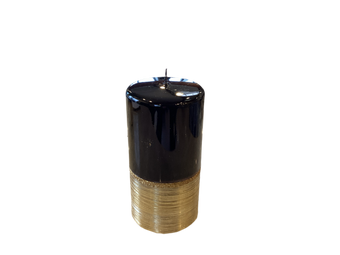 compare product METALLIC PILLAR CANDLE BLACK W/GOLD BRUSHED GOLD GLITTER