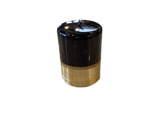 METALLIC PILLAR CANDLE BLACK W/GOLD BRUSHED GLITTER SM
