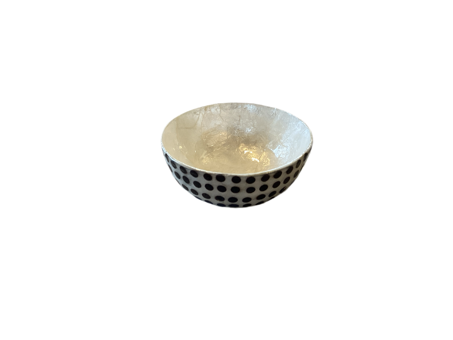 ROUND CAPIZ BOWL BLACK DOTS