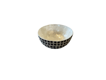 compare product ROUND CAPIZ BOWL BLACK DOTS