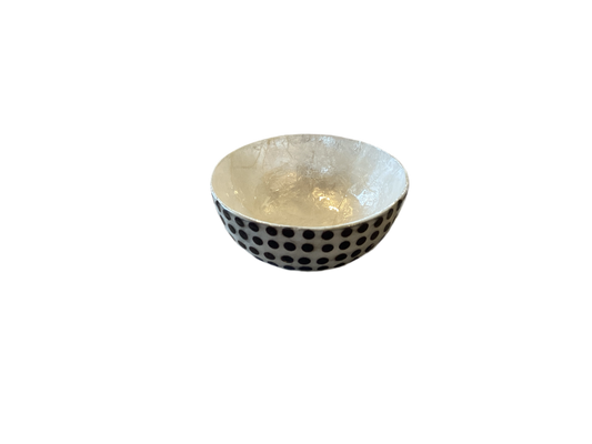 ROUND CAPIZ BOWL BLACK DOTS