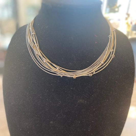 Silver Piano Wire Necklace with Crystal Beads